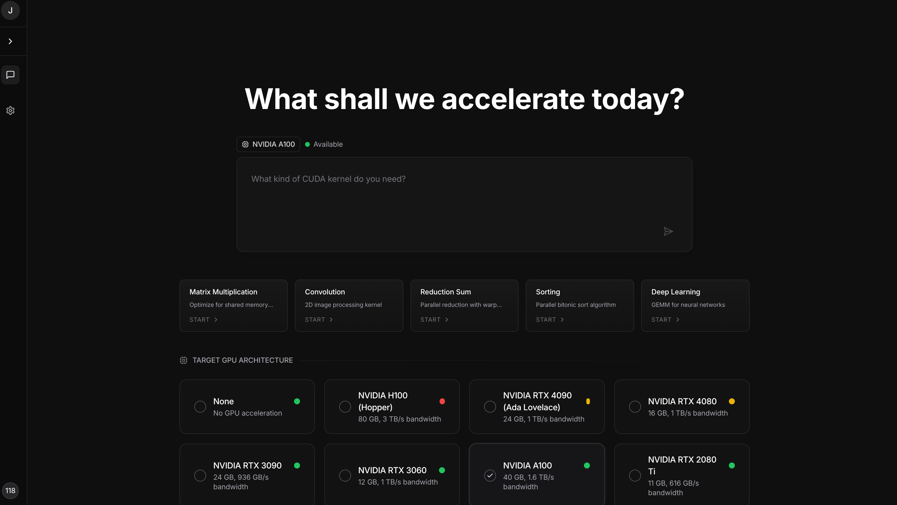 AI Chat interface for CUDA code generation